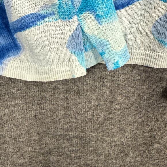 Chico's Size 2 Cardigan Open Front Summer Romance Watercolor Topper Blue - Picture 5 of 7